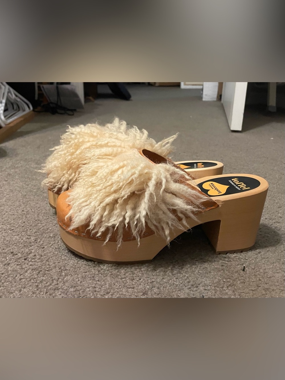 Swedish Hasbeens Louise clog with removable sheepskin
